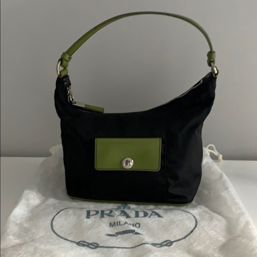 New Prada Olive Green & Black Nylon & Leather Tote